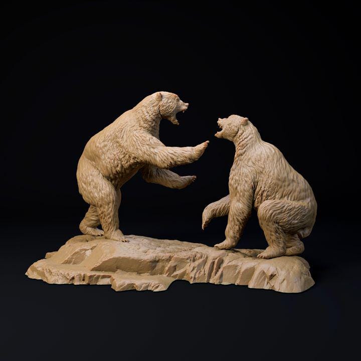 Arctodus Simus Short faced bear fight - UNPAINTED 3D Resin Figure - Dino and Dog Miniatures