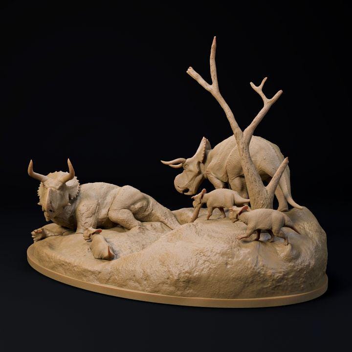 Nasutoceratops mud bath - UNPAINTED - Dino and Dog Miniatures