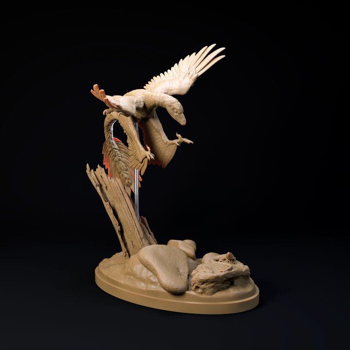 Microraptor hunting - UNPAINTED 3D Resin Figure - Dino and Dog Miniatures