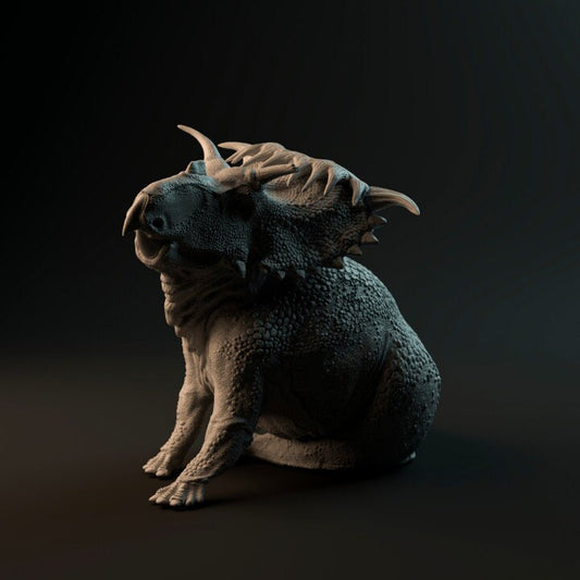 Kosmoceratops sitting - Dino and Dog Miniatures