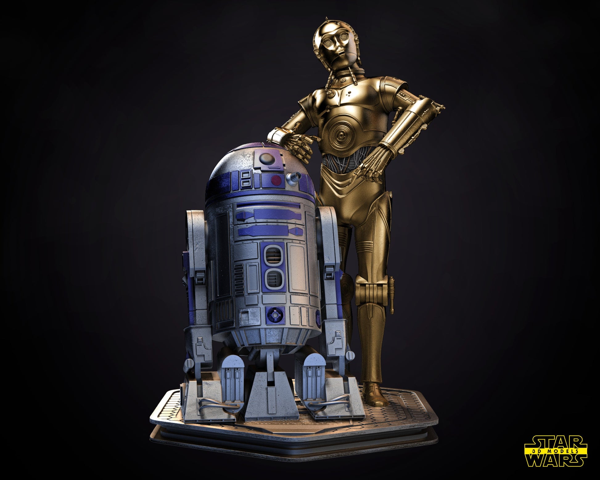 C3-PO and R2-D2 -UNPAINTED- Star Wars 3D Models