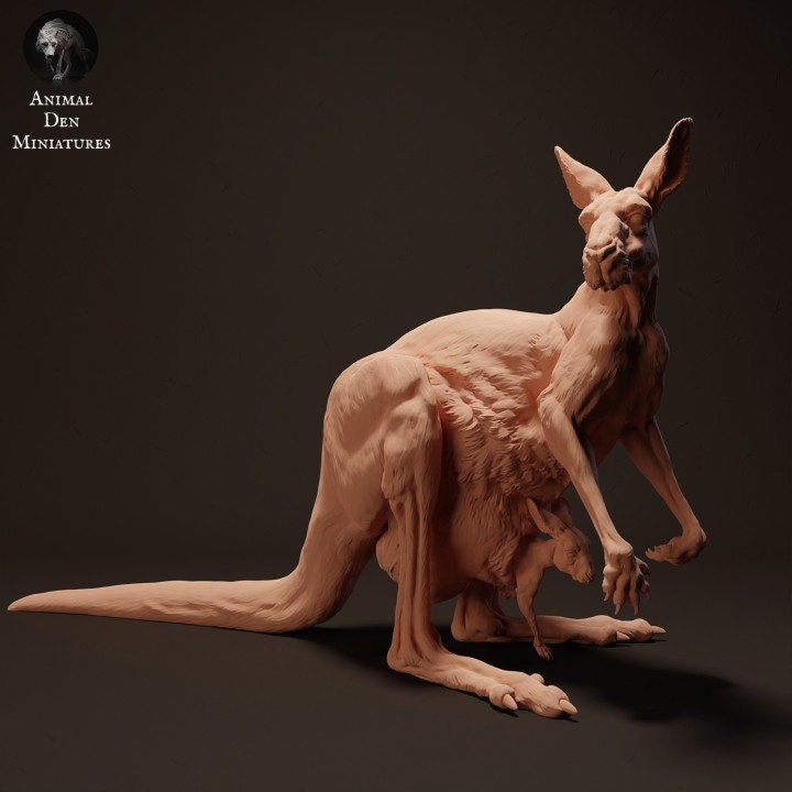 Red Kangaroo Mama and Joey - UNPAINTED - Animal Den Miniatures