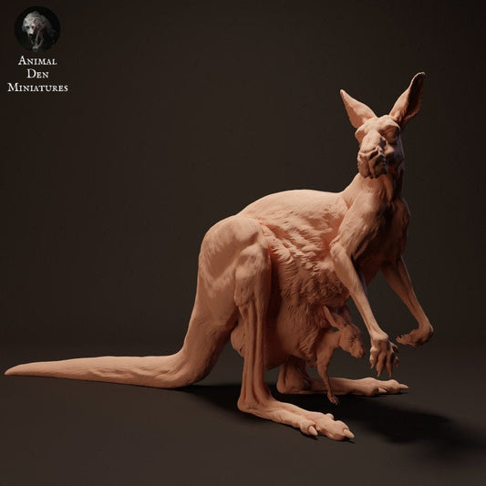 Red Kangaroo Mama and Joey - UNPAINTED - Animal Den Miniatures
