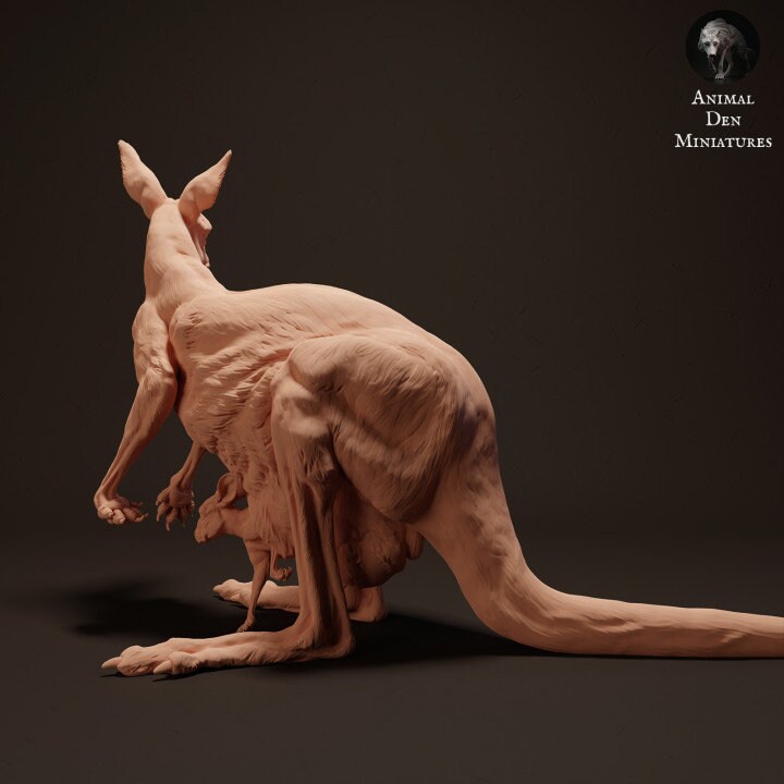 Red Kangaroo Mama and Joey - UNPAINTED - Animal Den Miniatures