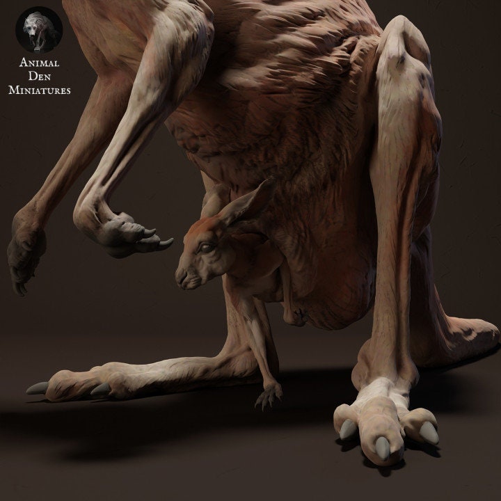 Red Kangaroo Mama and Joey - UNPAINTED - Animal Den Miniatures