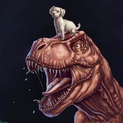 Tyrannosaurus hunting Edmontosaurus - UNPAINTED - Dino and Dog Miniatures