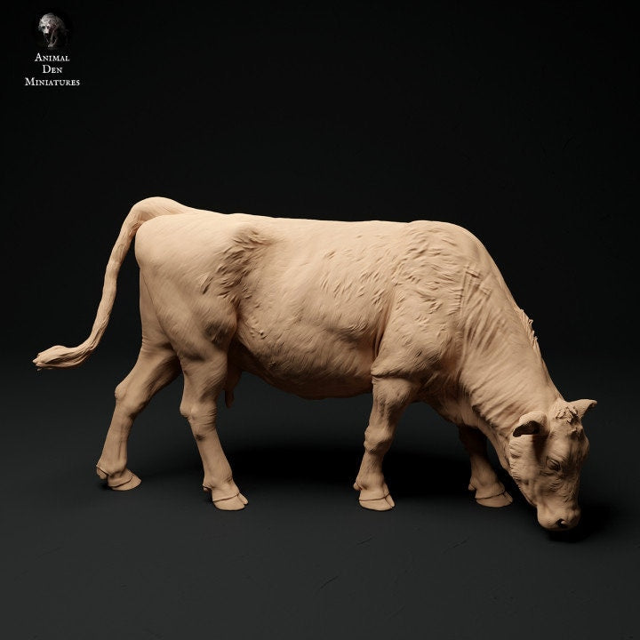 Red Devon Cow Grazing - UNPAINTED - Animal Den Miniatures