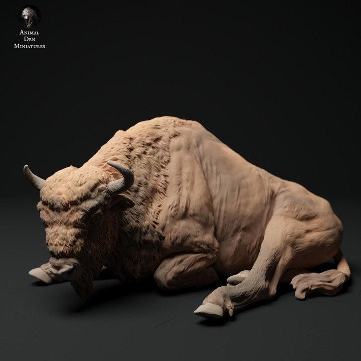 European Bison Cow Lying - UNPAINTED - Animal Den Miniatures