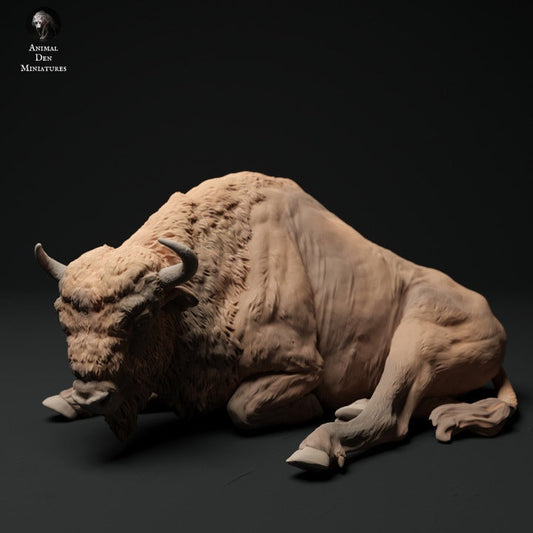 European Bison Cow Lying - UNPAINTED - Animal Den Miniatures