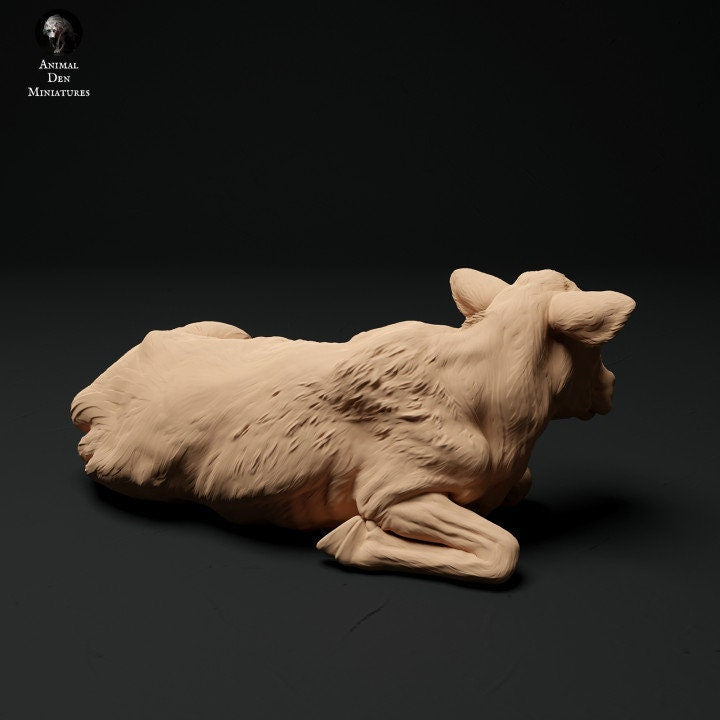 Red Devon Calf Lying - UNPAINTED - Animal Den Miniatures