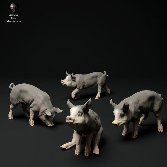Berkshire Piglets - UNPAINTED - Animal Den Miniatures