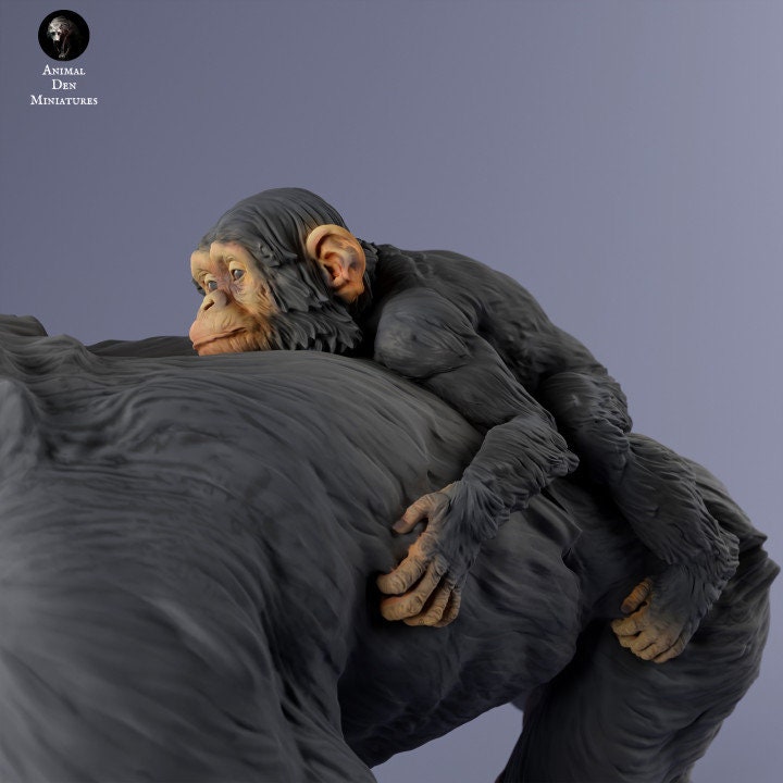 Common Chimpanzee Female with Infant - UNPAINTED - Animal Den Miniatures