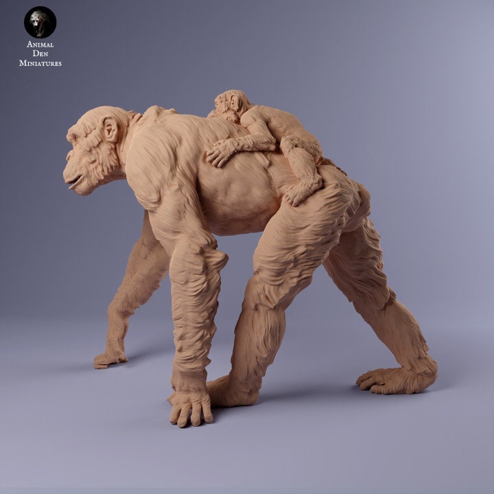 Common Chimpanzee Female with Infant - UNPAINTED - Animal Den Miniatures