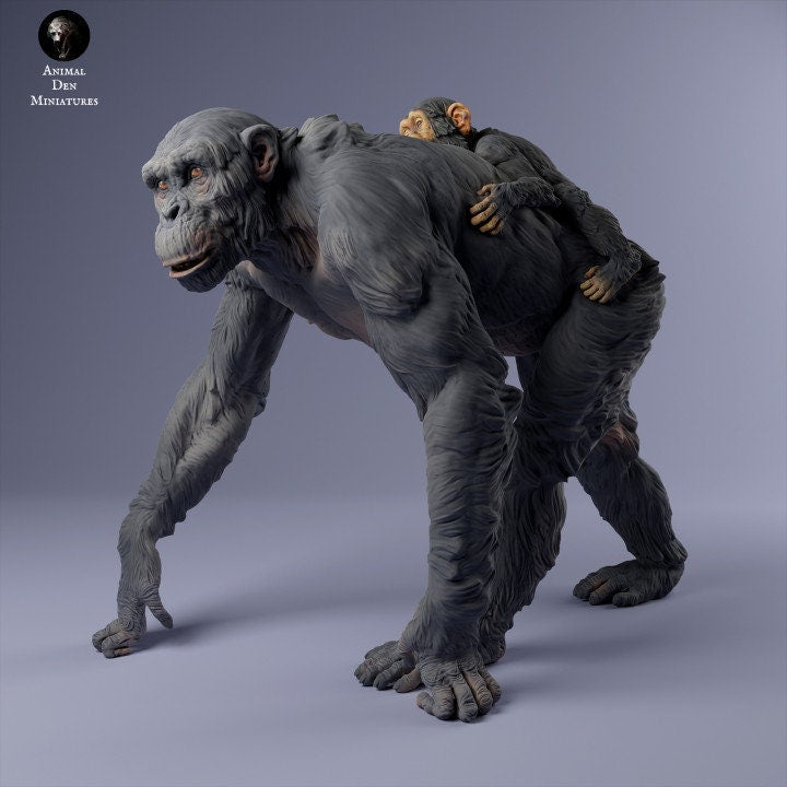 Common Chimpanzee Female with Infant - UNPAINTED - Animal Den Miniatures