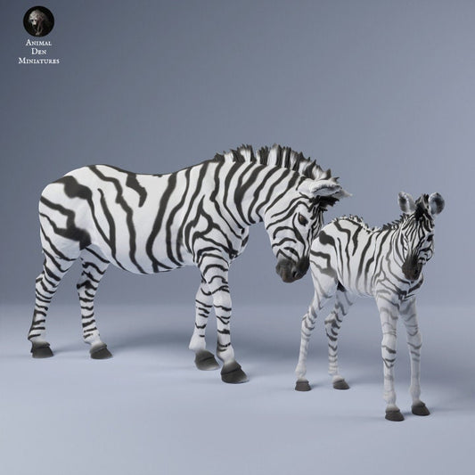 Zebra with Calf - UNPAINTED - Animal Den Miniatures