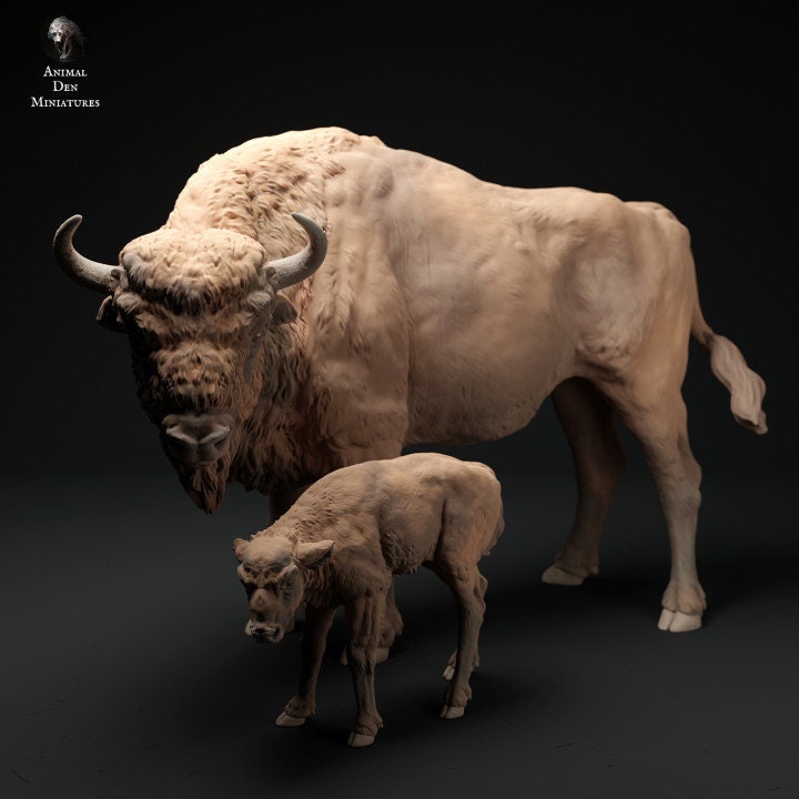 European Bison Cow and Calf- UNPAINTED - Animal Den Miniatures