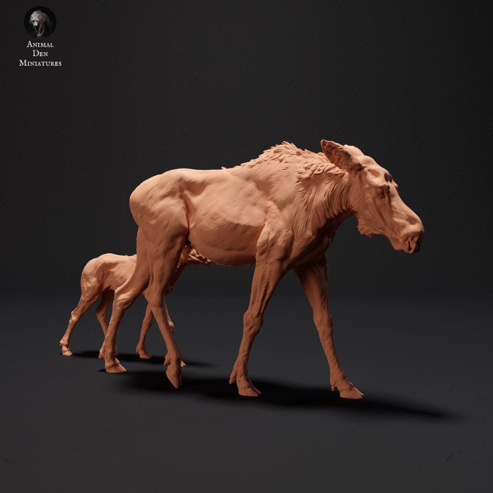 Moose Female and Calf- UNPAINTED - Animal Den Miniatures