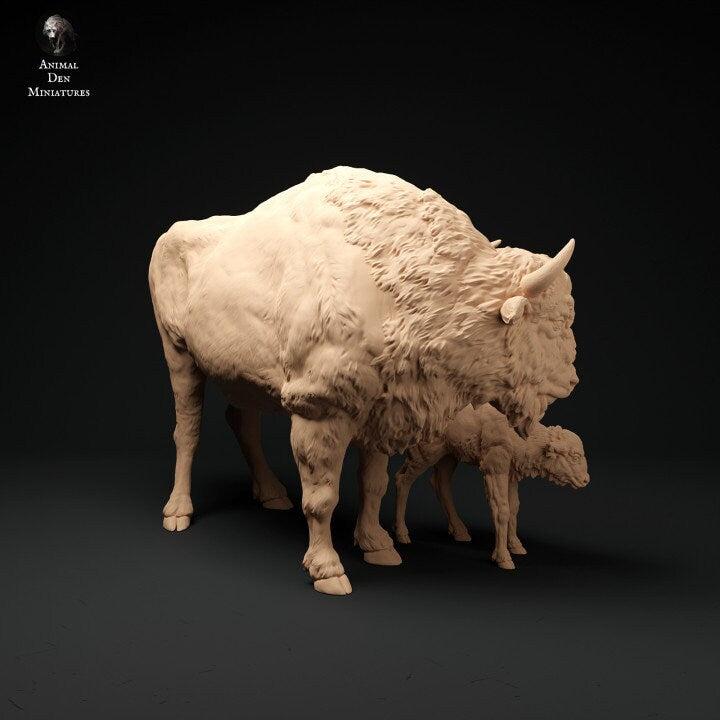 European Bison Cow and Calf- UNPAINTED - Animal Den Miniatures