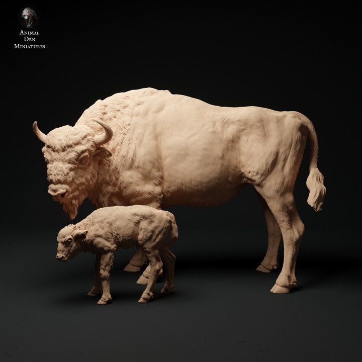 European Bison Cow and Calf- UNPAINTED - Animal Den Miniatures