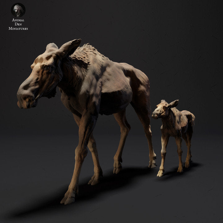 Moose Female and Calf- UNPAINTED - Animal Den Miniatures