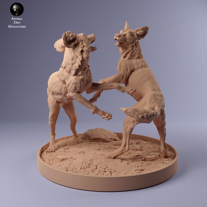 African Wild Dogs Play - UNPAINTED - Animal Den Miniatures