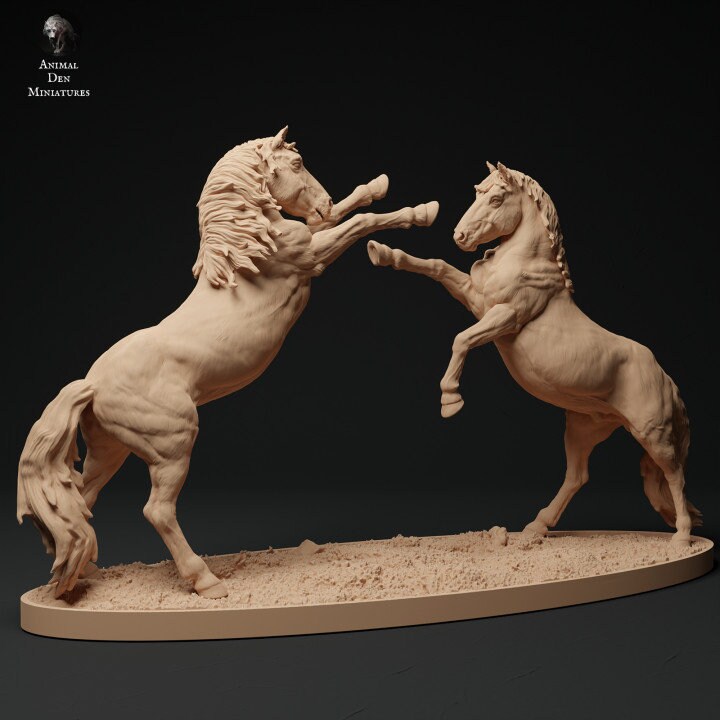 Konik Stallions Fight - UNPAINTED - Animal Den Miniatures