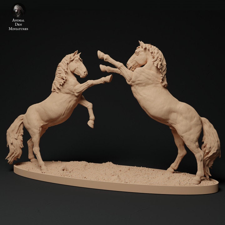 Konik Stallions Fight - UNPAINTED - Animal Den Miniatures
