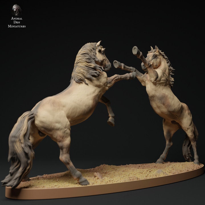 Konik Stallions Fight - UNPAINTED - Animal Den Miniatures