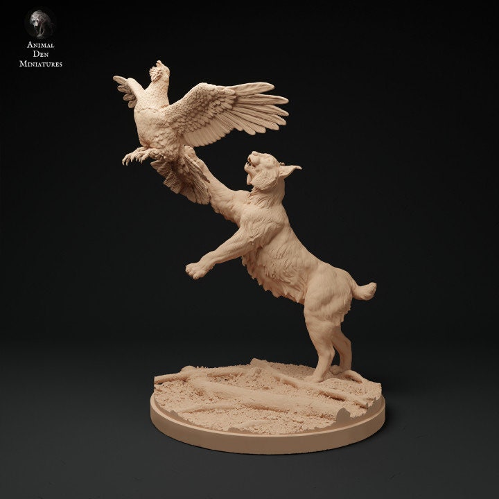 European Lynx catching Capercaillie - UNPAINTED - Animal Den Miniatures