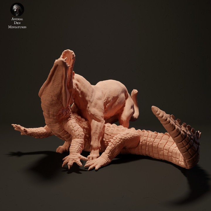 Jaguar Hunting Black Caiman - UNPAINTED - Animal Den Miniatures