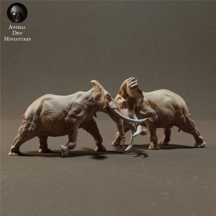 African Bush Elephant Bulls Fight - UNPAINTED - Animal Den Miniatures