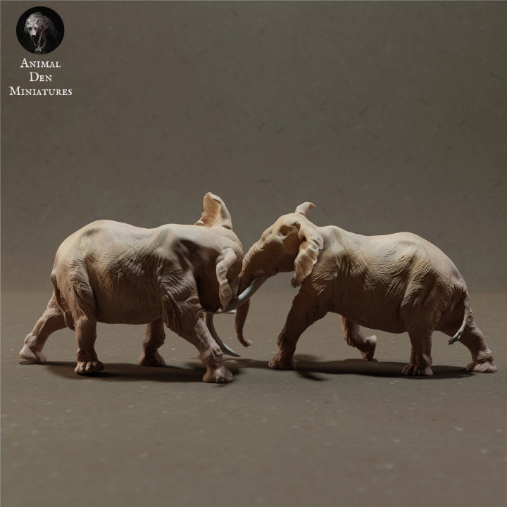 African Bush Elephant Bulls Fight - UNPAINTED - Animal Den Miniatures
