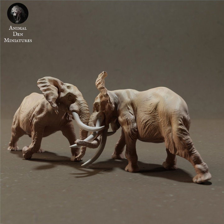 African Bush Elephant Bulls Fight - UNPAINTED - Animal Den Miniatures