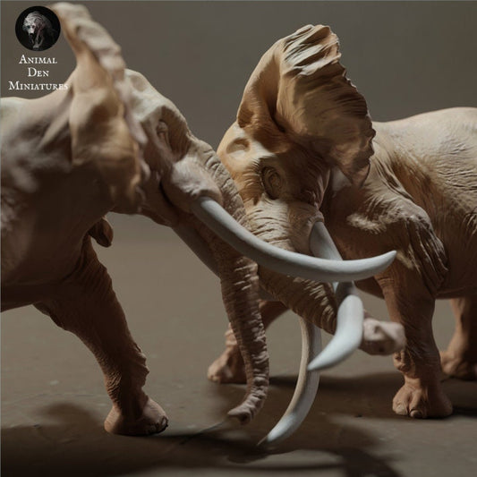 African Bush Elephant Bulls Fight - UNPAINTED - Animal Den Miniatures