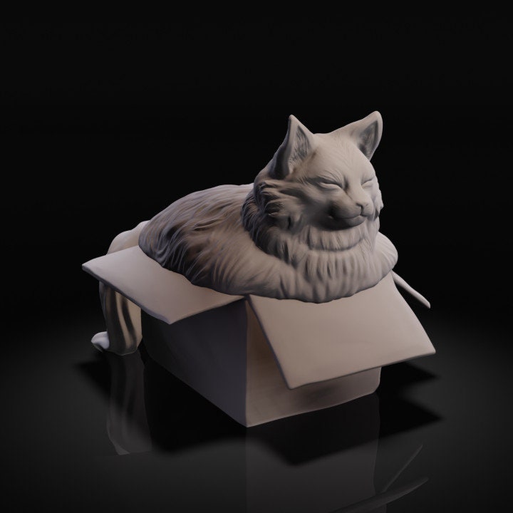 Fat cat in box - UNPAINTED - Animals & Creatures Minis
