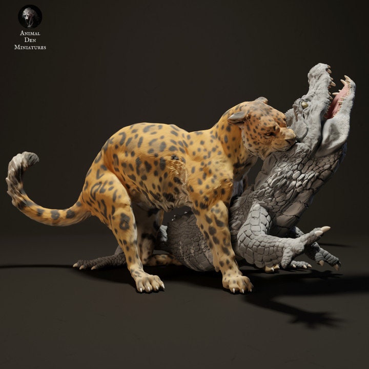 Jaguar Hunting Black Caiman - UNPAINTED - Animal Den Miniatures