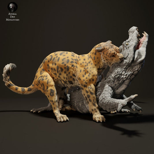 Jaguar Hunting Black Caiman - UNPAINTED - Animal Den Miniatures