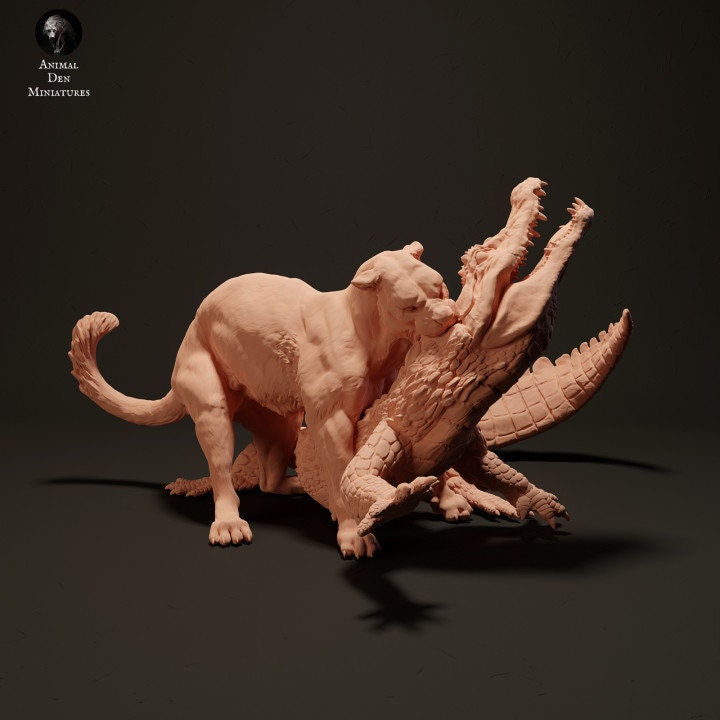 Jaguar Hunting Black Caiman - UNPAINTED - Animal Den Miniatures
