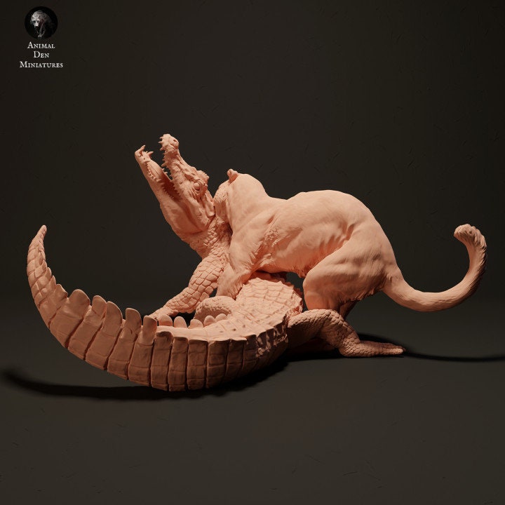 Jaguar Hunting Black Caiman - UNPAINTED - Animal Den Miniatures
