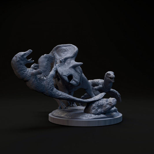 Protoceratops vs Velociraptor - UNPAINTED - Dino and Dog Miniatures
