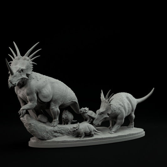 Styracosaurus family - UNPAINTED - Dino and Dog Miniatures
