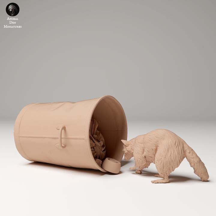 Common Raccoon Digging Through Trash - UNPAINTED - Animal Den Miniatures