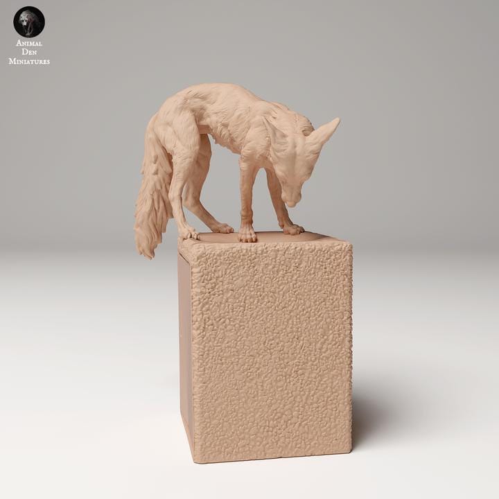 Red Fox on Trash - UNPAINTED - Animal Den Miniatures