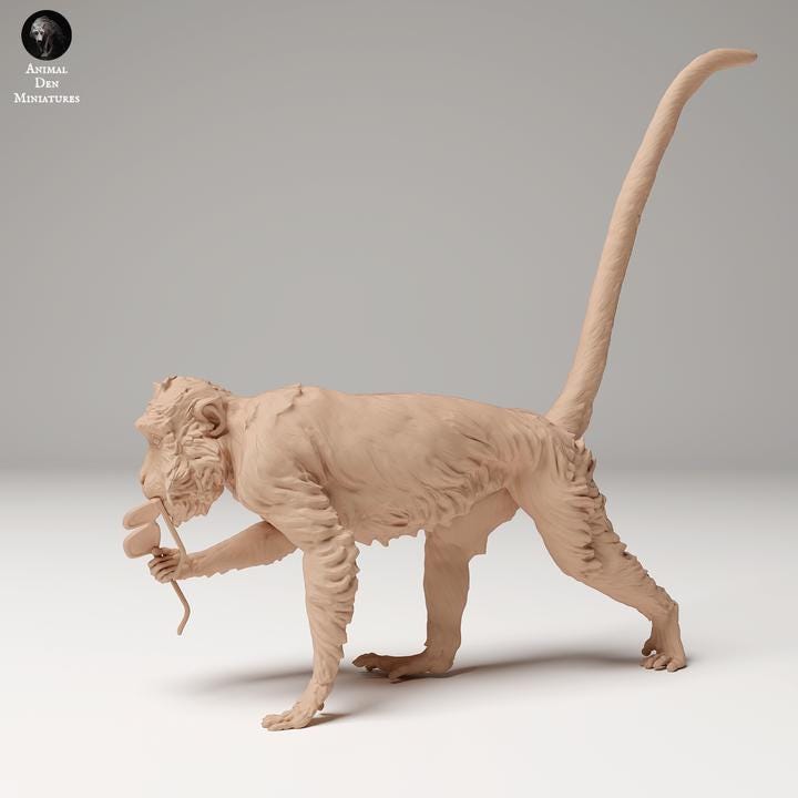 Crab_eating Macaque steals Glasses - UNPAINTED - Animal Den Miniatures