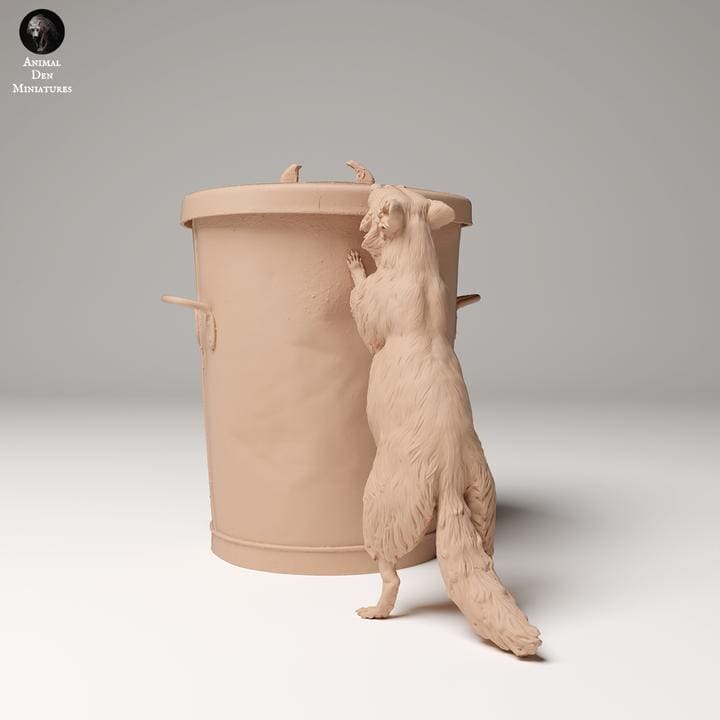 Common Raccoon Standing on Trash - UNPAINTED - Animal Den Miniatures