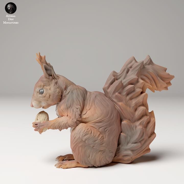 Red Squirrel and a Nut - UNPAINTED - Animal Den Miniatures
