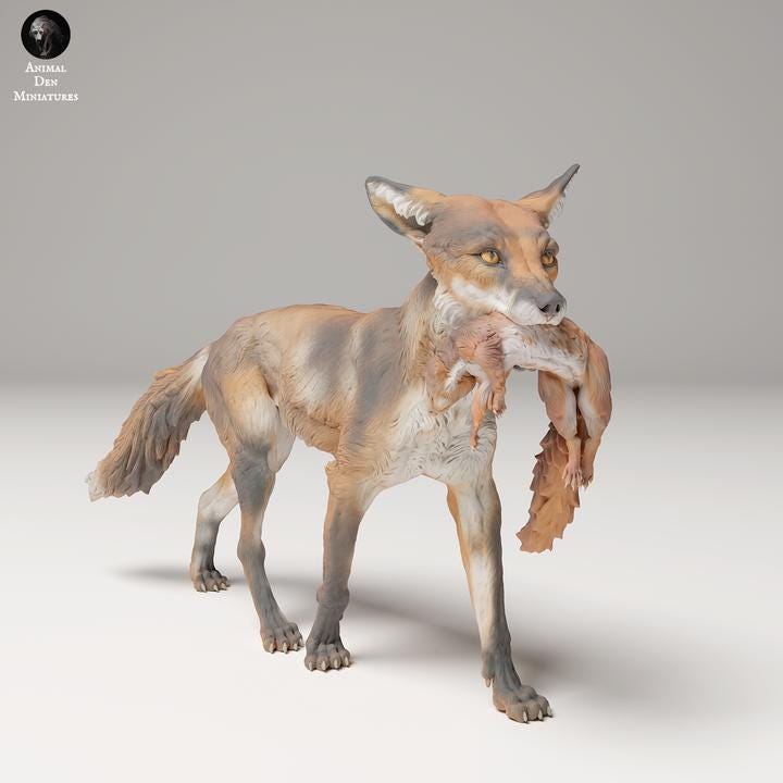 Red Fox holding a Squirrel- UNPAINTED - Animal Den Miniatures
