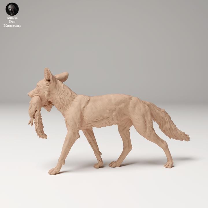 Red Fox holding a Squirrel- UNPAINTED - Animal Den Miniatures