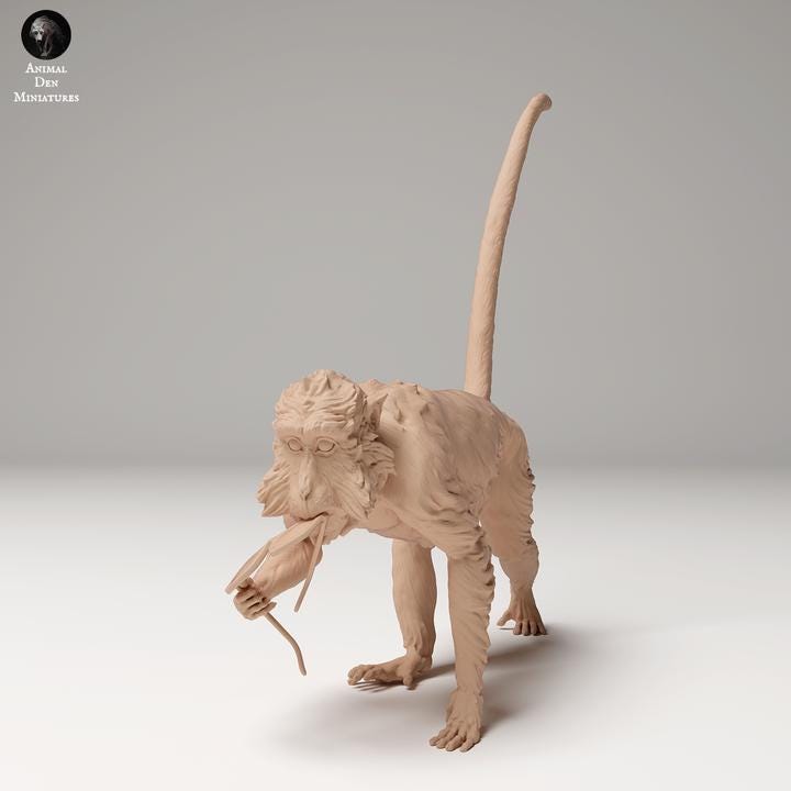 Crab_eating Macaque steals Glasses - UNPAINTED - Animal Den Miniatures