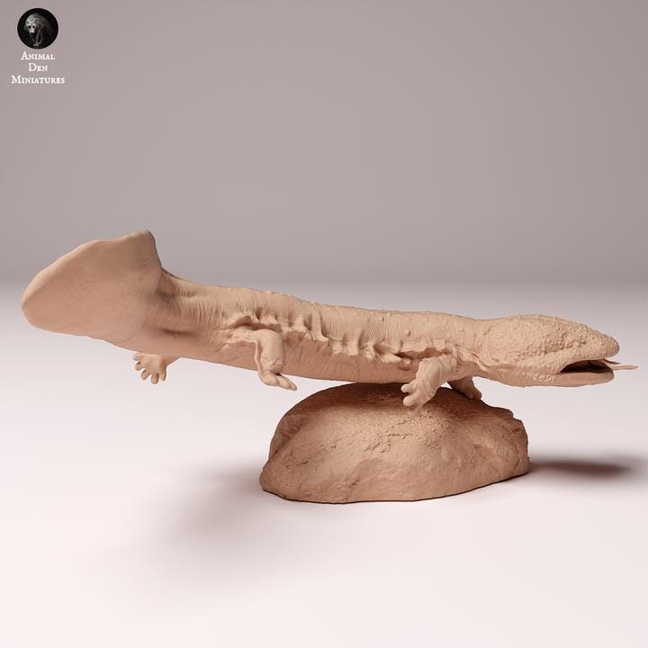 Japanese Giant Salamander Eating - UNPAINTED - Animal Den Miniatures
